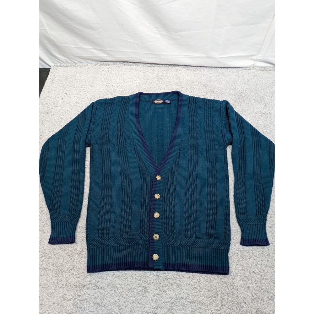 Towncraft Cardigan Sweater Knit Teal‎ Blue MT Tall 38–40 Grandpa Core Y2K Soft